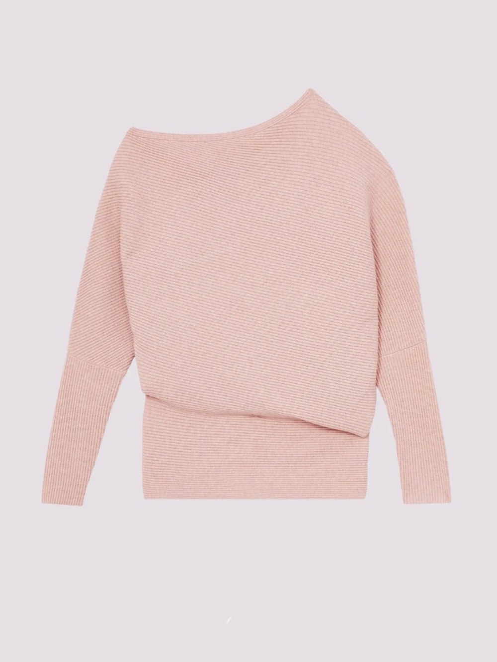 Reiss  Lorna Off-the-Shoulder Rib Knit Sweater in Soft Pink, Size XS